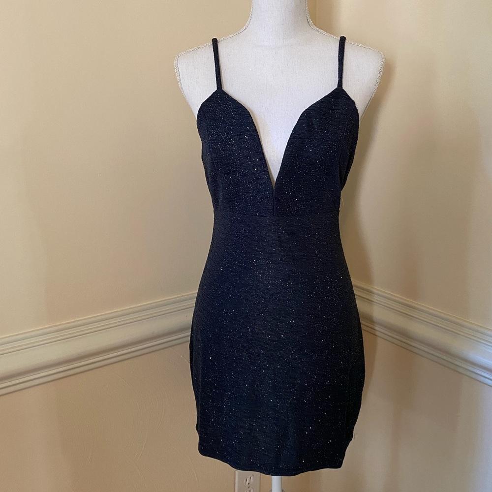 Bailey Blue VNeck Sparkle Crepe Charcoal Dress.
